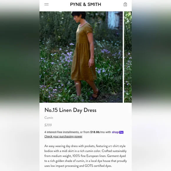 Pyne & Smith No. 15 Linen Day Dress, Cumin, XL - Picture 8 of 9